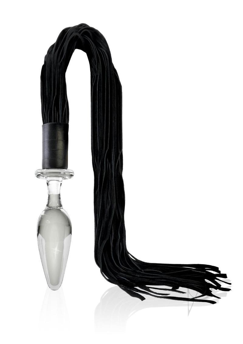 Icicles No. 49 Glass Anal Plug With Flogger 23.5in - Clear/black